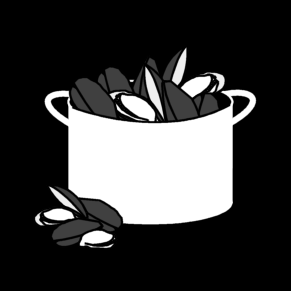 mussels: cooking pot
